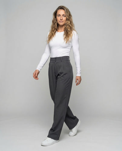 Damen Hochbundige Faltenhose Doppelknopfbund