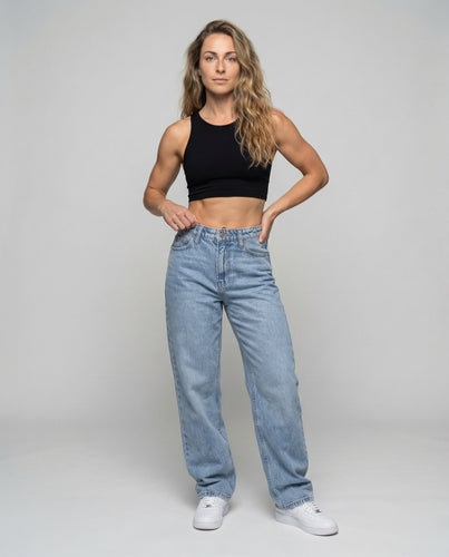 Damen Hochgeschnittene Jeans Gerad Hüftpassform