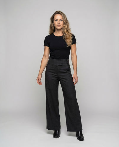 Damen Palazzo-Hose Asymmetrischer Doppelknopfbund