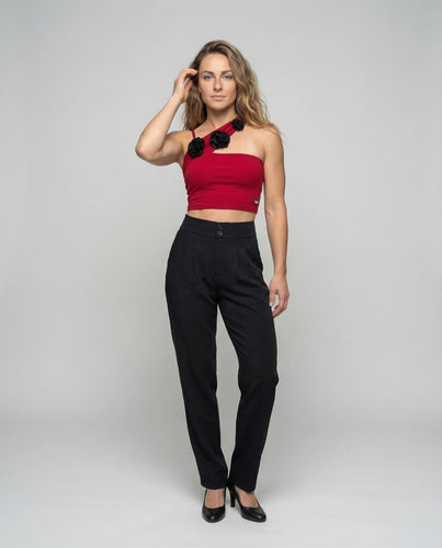 Damen Bundfaltenhose Dezentem Zierverschluss