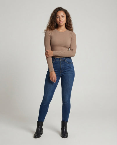 Damen Geripptes Langarmshirt Nahtlos