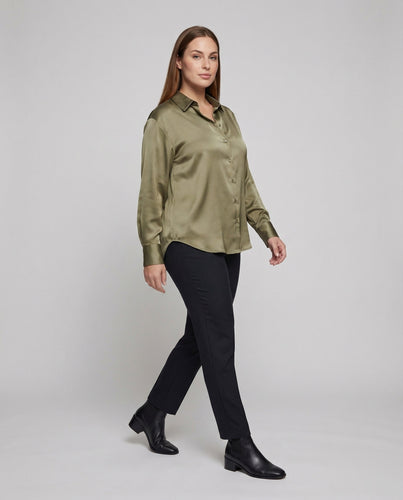 Damen Satin-Hemdbluse Verlängerter Rückensaum