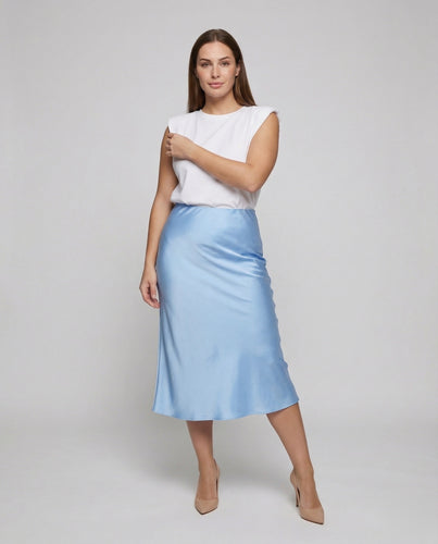 Damen Satinierter Slip-Midirock Hohe Taille