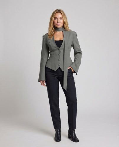 Damen Taillierter Blazer Bindeschal