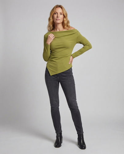 Damen Asymmetrisches Langarm-Top Seitliche Raffung