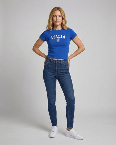 Damen Fan-Cropshirt Italia-Print