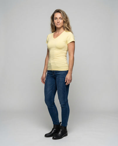Damen V-Ausschnitt-Shirt Baumwollstretch