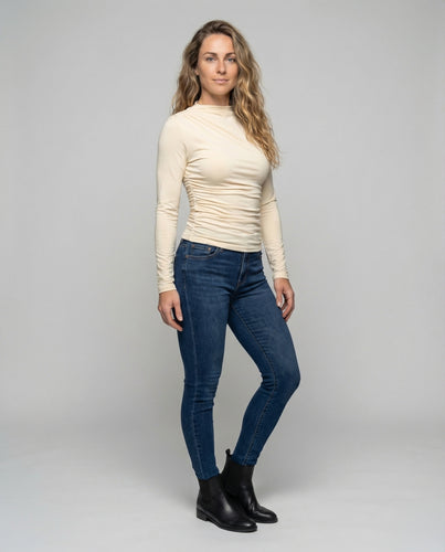 Damen Wickeloptik-Langarmshirt U-Boot-Ausschnitt