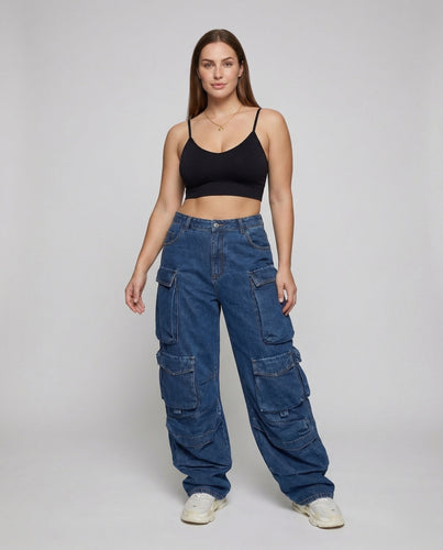 Damen Baggy-Cargo-Jeans Weiter Schlag