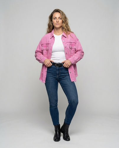 Damen Jeans-Hemdjacke Ausgefranster Saum