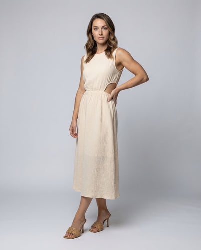 Damen Midikleid Seitliche Ausschnitte Crinkle-Struktur