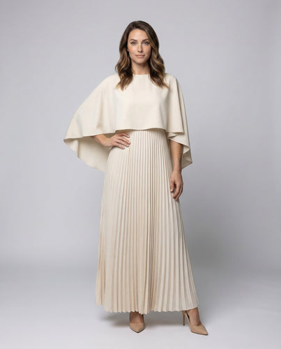 Damen Plissee-Maxikleid Cape-Overlay