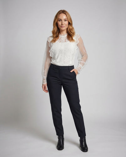 Damen Spitzenbluse Transparente Tüllärmel