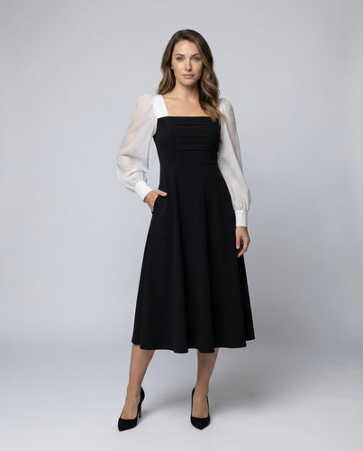 Damen Midikleid Geraffte Chiffonärmel