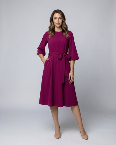 Damen A-Linienkleid Taillengürtel Ballonärmel
