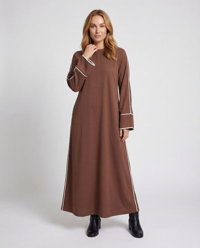Damen Maxikleid Schluppekragen Kontrastpaspel