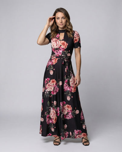 Damen Florales Maxikleid Dekolleteschlitz