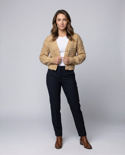 Kurze Strickjacke Bobbelstruktur Ballonärmel