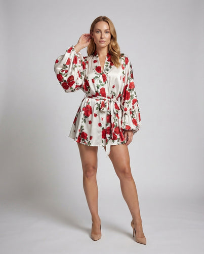 Damen Satin-Kimono-Kleid Plissierte Fledermausärmel