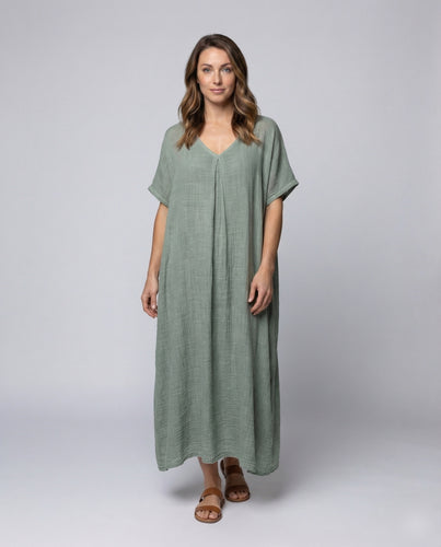 Damen Maxikleid Leinenmischung Mittelnaht