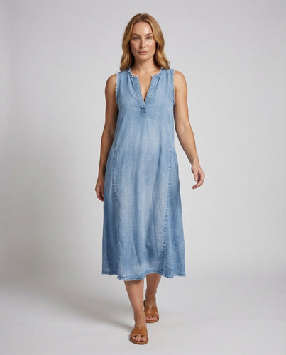 Damen Chambray-Midikleid Schwingende A-Linie