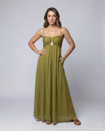 Damen Maxikleid Gerafftes Bustier Schlüsselloch-Ausschnitt