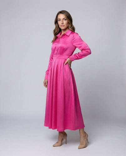 Damen Satin-Hemdkleid Maxi-Länge Bindegürtel