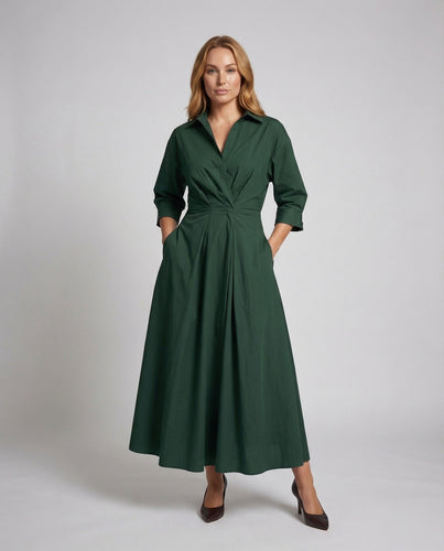 Damen Hemdblusenmaxikleid Drapierte Taillenpartie