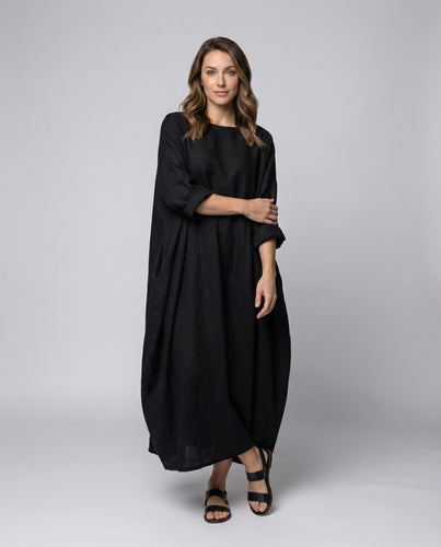 Damen Maxikleid Leinenlook Boot-Ausschnitt