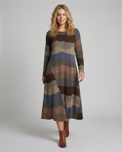 Damen Strick-Maxikleid Wellenförmiges Streifenmuster