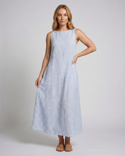 Damen Leinenoptik-Midikleid Feine Streifen
