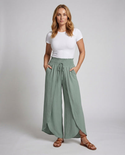 Damen Wickel-Palazzohose Doppellagig Smockbund
