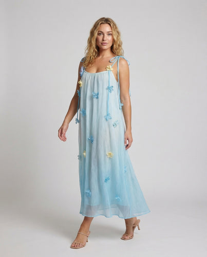 Damen Plissee-Maxikleid Florale Applikationen