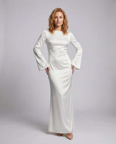 Damen Satin-Maxikleid Bandärmel Column-Silhouette