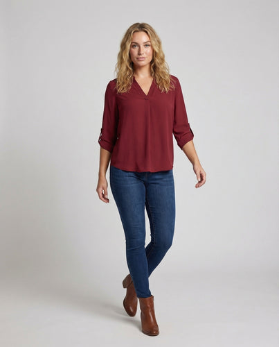 Damen Crêpebluse Krempelbare Ärmel A-Linie