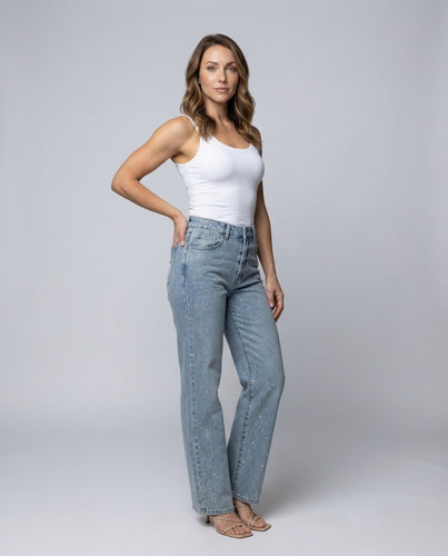 Damen gepunktete hochgeschnittene Jeans