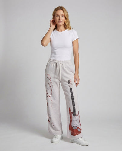 Damen Oversize Jogginghose mit E-Gitarren Print & Elastischem Bund | EB