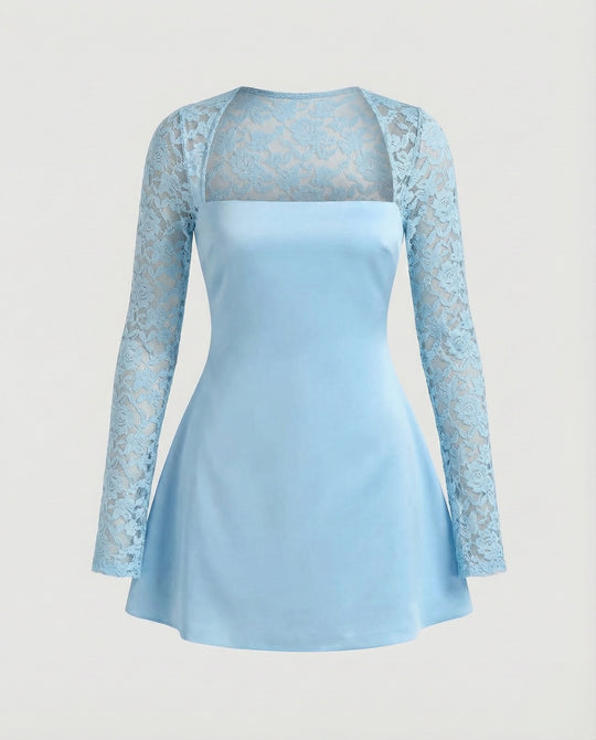 Damen trägerloses Minikleid mit Spitzenärmeln