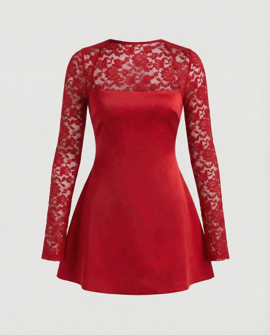 Damen trägerloses Minikleid mit Spitzenärmeln
