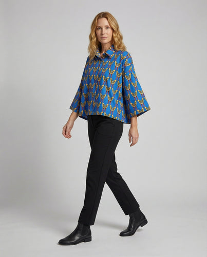 Damen weite Boxy-Bluse mit Allover-Print