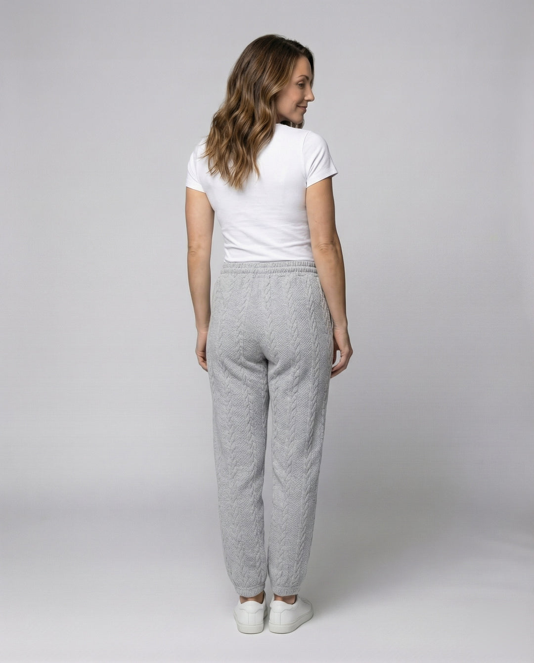 Damen Zopfstrick-Loungehose mit Tunnelzug
