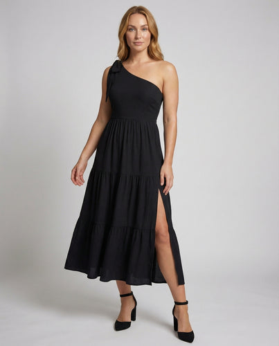 Damen asymmetrisches Maxikleid mit Smokoberteil