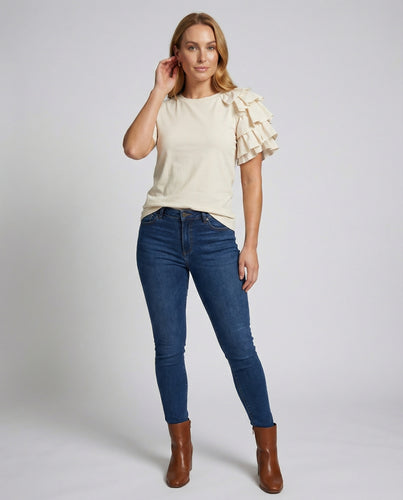 Damen asymmetrisches Volant-T-Shirt