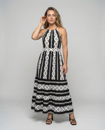 Damen Boho-Halterkleid in Maxilänge