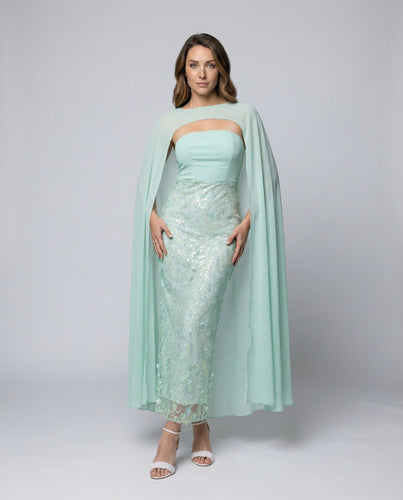 Damen Cape-Abendkleid mit Bleistiftrock