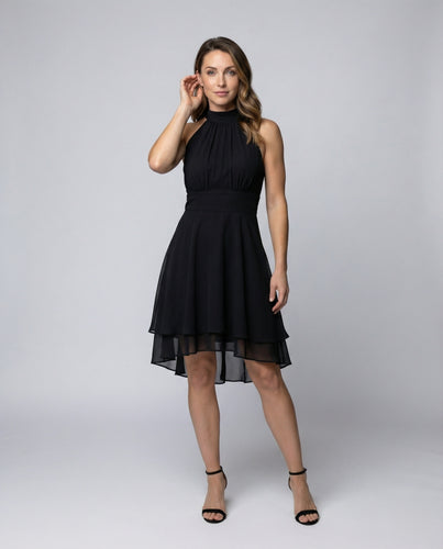 Damen Chiffon-Cocktailkleid mit Volant-Saum