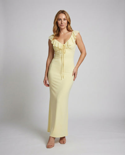 Damen elegantes Jersey-Midikleid mit Rüschen
