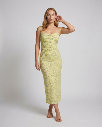 Damen figurbetontes geblümtes Maxikleid