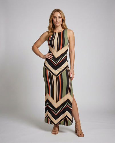 Damen gestreiftes Jersey-Maxikleid