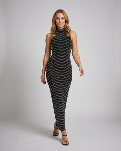 Damen figurbetontes Mesh-Maxikleid mit Strass
